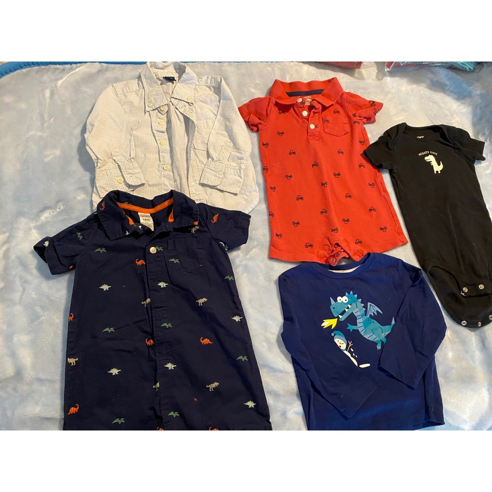 Carter's Baby Gap 18M Boy Bundle 5pc Rompers Bodysuit Gingham Shirt Dragon Dino - Picture 1 of 8
